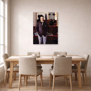 Unframed poster print of Gustave Caillebotte's Dans un café displayed on a wall in a dining
