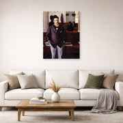 Unframed poster print of Gustave Caillebotte's Dans un café displayed on a wall in a living room