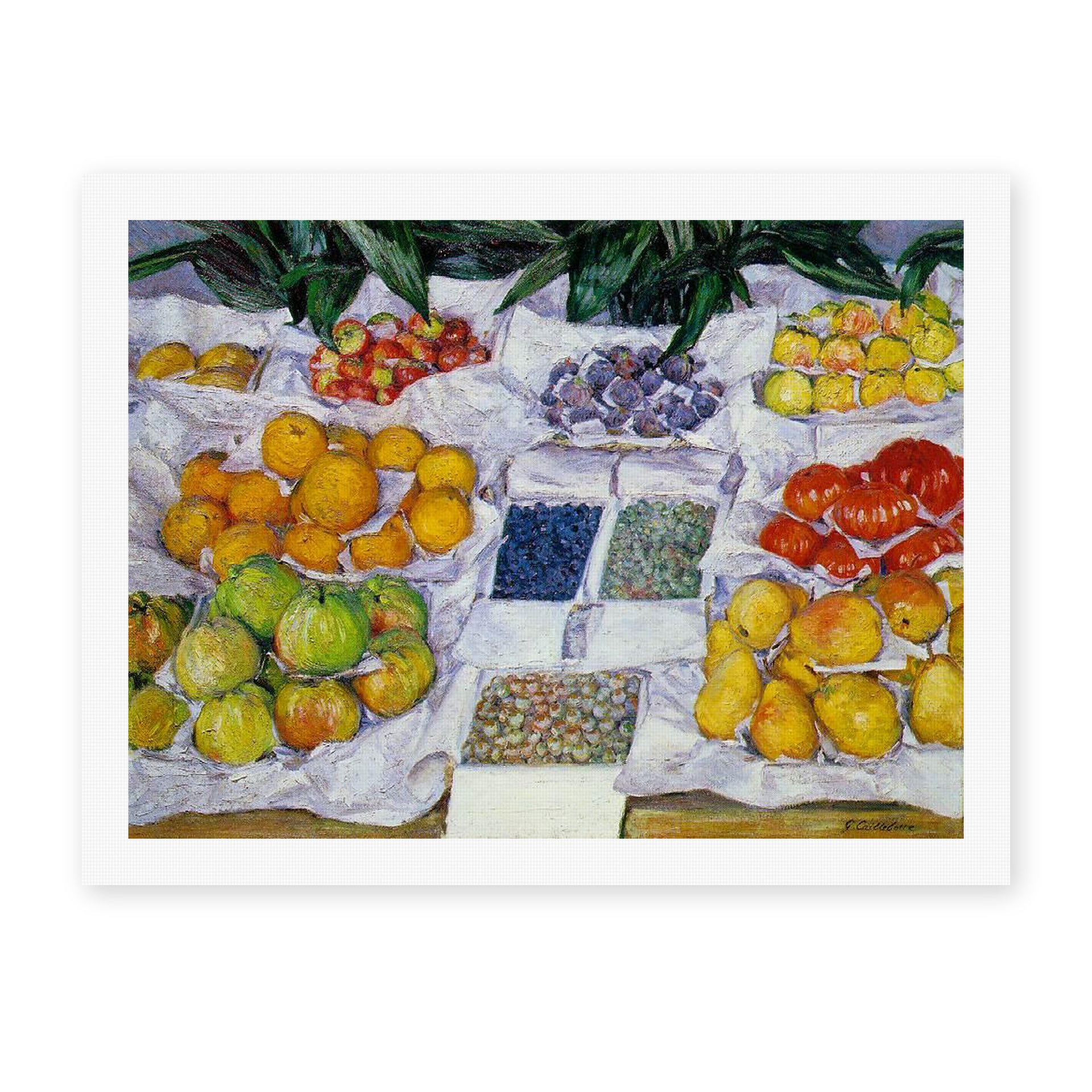 Gustave Caillebotte's 'Fruits sur un étalage' painting reproduced as a rolled canvas print