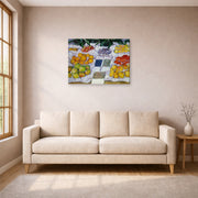Gallery-wrapped canvas print of Gustave Caillebotte's Fruits sur un étalage displayed on a wall in a living room
