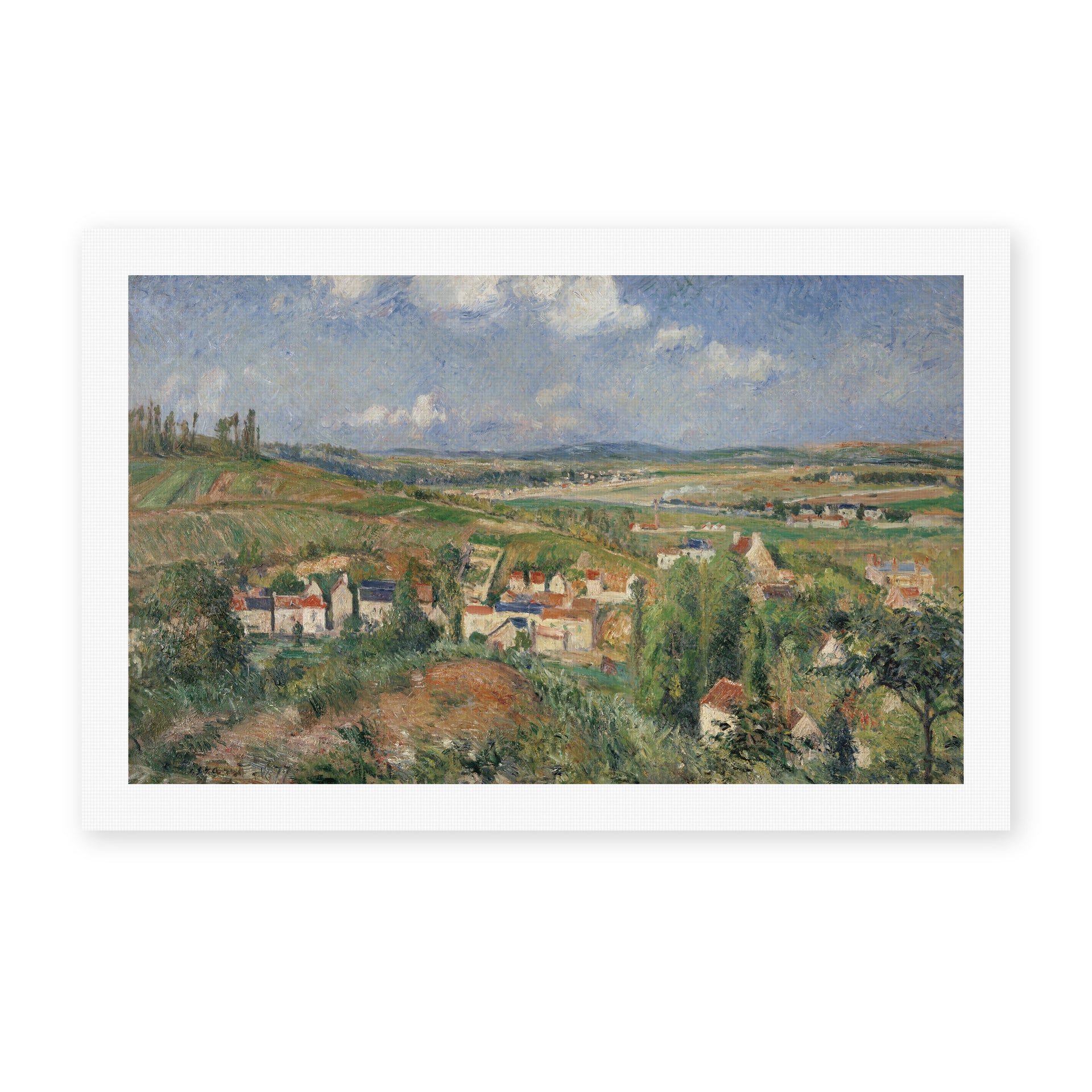 Gustave Caillebotte's 'L'Hermitage in Summer Pontoise' painting reproduced as a rolled canvas print