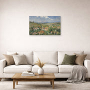 Unframed poster print of Gustave Caillebotte's L'Hermitage in Summer Pontoise displayed on a wall in a living room