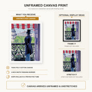 Gustave Caillebotte - L'homme au balcon, Boulevard Haussmann canvas print size comparison and framing display infographic