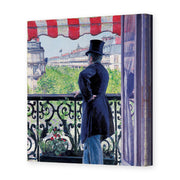 Gustave Caillebotte's 'L'homme au balcon, Boulevard Haussmann' painting reproduced as a gallery-wrapped canvas print