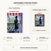 Gustave Caillebotte - L'homme au balcon, Boulevard Haussmann poster print size comparison and framing display infographic