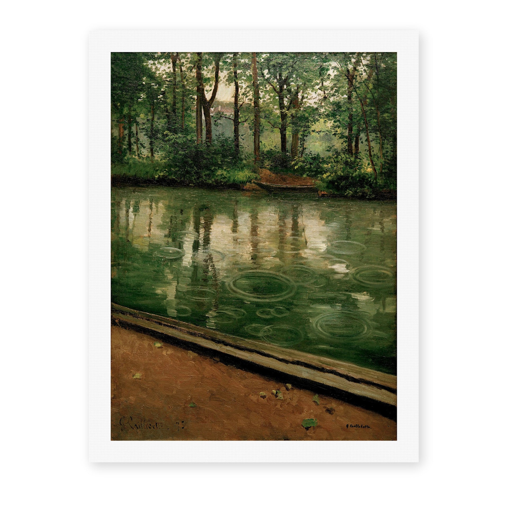Gustave Caillebotte's 'L'Yerres, pluie' painting reproduced as a rolled canvas print