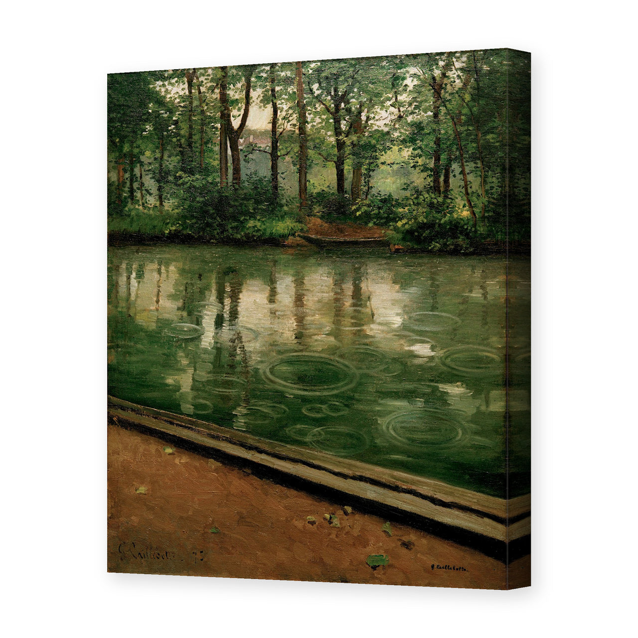 Gustave Caillebotte's 'L'Yerres, pluie' painting reproduced as a gallery-wrapped canvas print