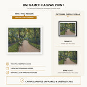 Gustave Caillebotte - Le Parc Monceau canvas print size comparison and framing display infographic