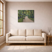 Gallery-wrapped canvas print of Gustave Caillebotte's Le Parc Monceau displayed on a wall in a living room