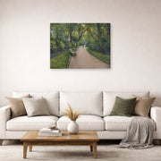 Gallery-wrapped canvas print of Gustave Caillebotte's Le Parc Monceau displayed on a wall in a living room