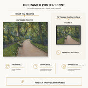 Gustave Caillebotte - Le Parc Monceau poster print size comparison and framing display infographic