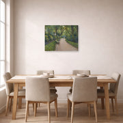 Unframed poster print of Gustave Caillebotte's Le Parc Monceau displayed on a wall in a dining