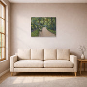 Unframed poster print of Gustave Caillebotte's Le Parc Monceau displayed on a wall in a living room