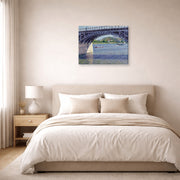 Gallery-wrapped canvas print of Gustave Caillebotte's Le Pont D Argenteuil Et La Seine displayed on a wall in a bedroom