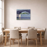 Gallery-wrapped canvas print of Gustave Caillebotte's Le Pont D Argenteuil Et La Seine displayed on a wall in a dining