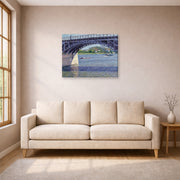 Gallery-wrapped canvas print of Gustave Caillebotte's Le Pont D Argenteuil Et La Seine displayed on a wall in a living room