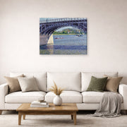 Gallery-wrapped canvas print of Gustave Caillebotte's Le Pont D Argenteuil Et La Seine displayed on a wall in a living room