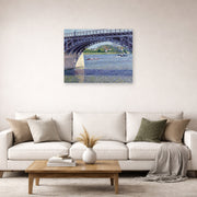 Unframed poster print of Gustave Caillebotte's Le Pont D Argenteuil Et La Seine displayed on a wall in a living room