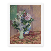 Gustave Caillebotte's 'Lilas Et Pivoines Dans Deux Vases' painting reproduced as a rolled canvas print