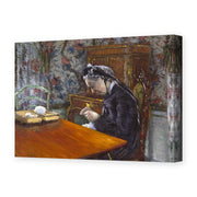 Gustave Caillebotte's 'Mademoiselle Boissière Knitting' painting reproduced as a gallery-wrapped canvas print