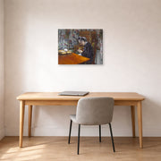 Gallery-wrapped canvas print of Gustave Caillebotte's Mademoiselle Boissière Knitting displayed on a wall in a office