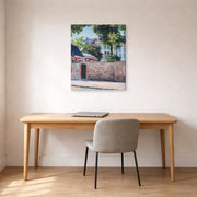 Gallery-wrapped canvas print of Gustave Caillebotte's Maisons À Argenteuil displayed on a wall in a office