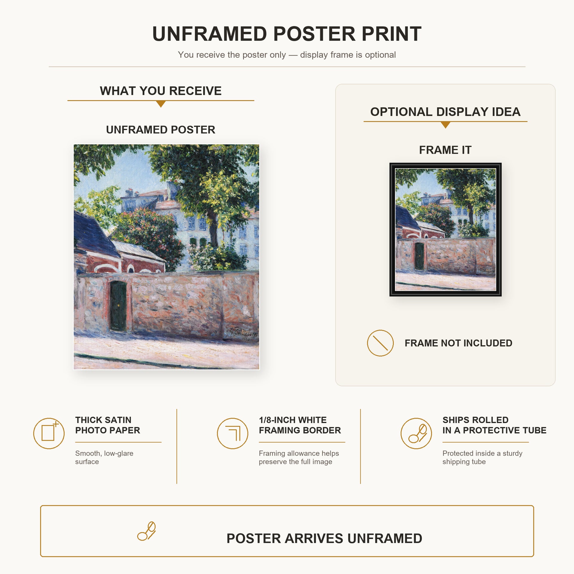 Gustave Caillebotte - Maisons À Argenteuil poster print size comparison and framing display infographic
