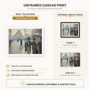 Gustave Caillebotte - Paris Street, Rainy Day canvas print size comparison and framing display infographic