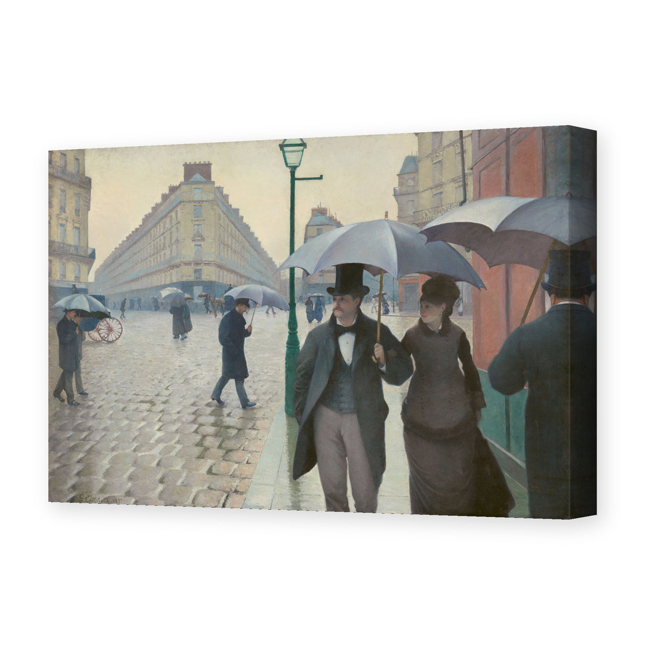 Gustave Caillebotte's 'Paris Street, Rainy Day' painting reproduced as a gallery-wrapped canvas print