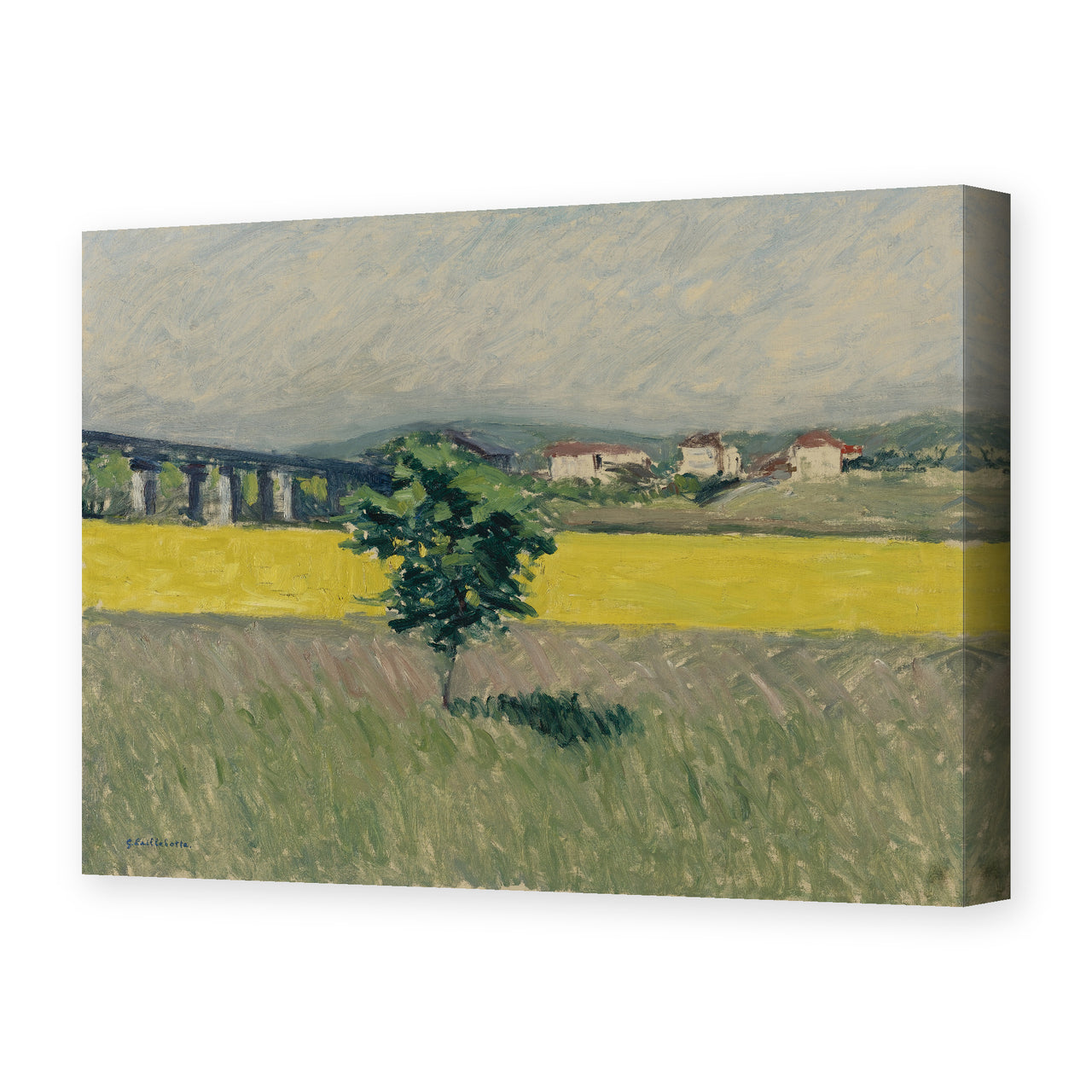 Gustave Caillebotte's 'Terrain et Pont d Argenteuil' painting reproduced as a gallery-wrapped canvas print