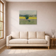Gallery-wrapped canvas print of Gustave Caillebotte's Terrain et Pont d Argenteuil displayed on a wall in a living room