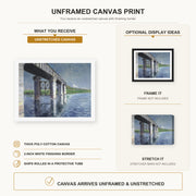 Gustave Caillebotte - The Seine and the Railroad Bridge at Argenteuil canvas print size comparison and framing display infographic