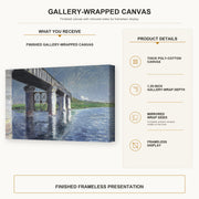 Gustave Caillebotte - The Seine and the Railroad Bridge at Argenteuil gallery wrap canvas construction and hanging details infographic