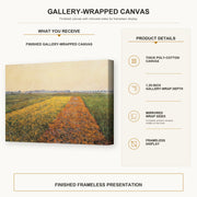 Gustave Caillebotte - The Yellow Fields at Gennevilliers gallery wrap canvas construction and hanging details infographic