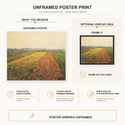 Gustave Caillebotte - The Yellow Fields at Gennevilliers poster print size comparison and framing display infographic