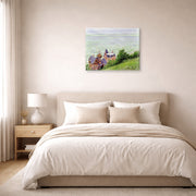 Gallery-wrapped canvas print of Gustave Caillebotte's Villas à Trouville displayed on a wall in a bedroom