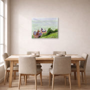 Gallery-wrapped canvas print of Gustave Caillebotte's Villas à Trouville displayed on a wall in a dining