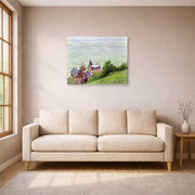 Gallery-wrapped canvas print of Gustave Caillebotte's Villas à Trouville displayed on a wall in a living room