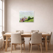 Unframed poster print of Gustave Caillebotte's Villas à Trouville displayed on a wall in a dining