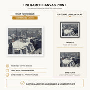 Gustave Caillebotte - Vue de toits (Effet de neige) canvas print size comparison and framing display infographic