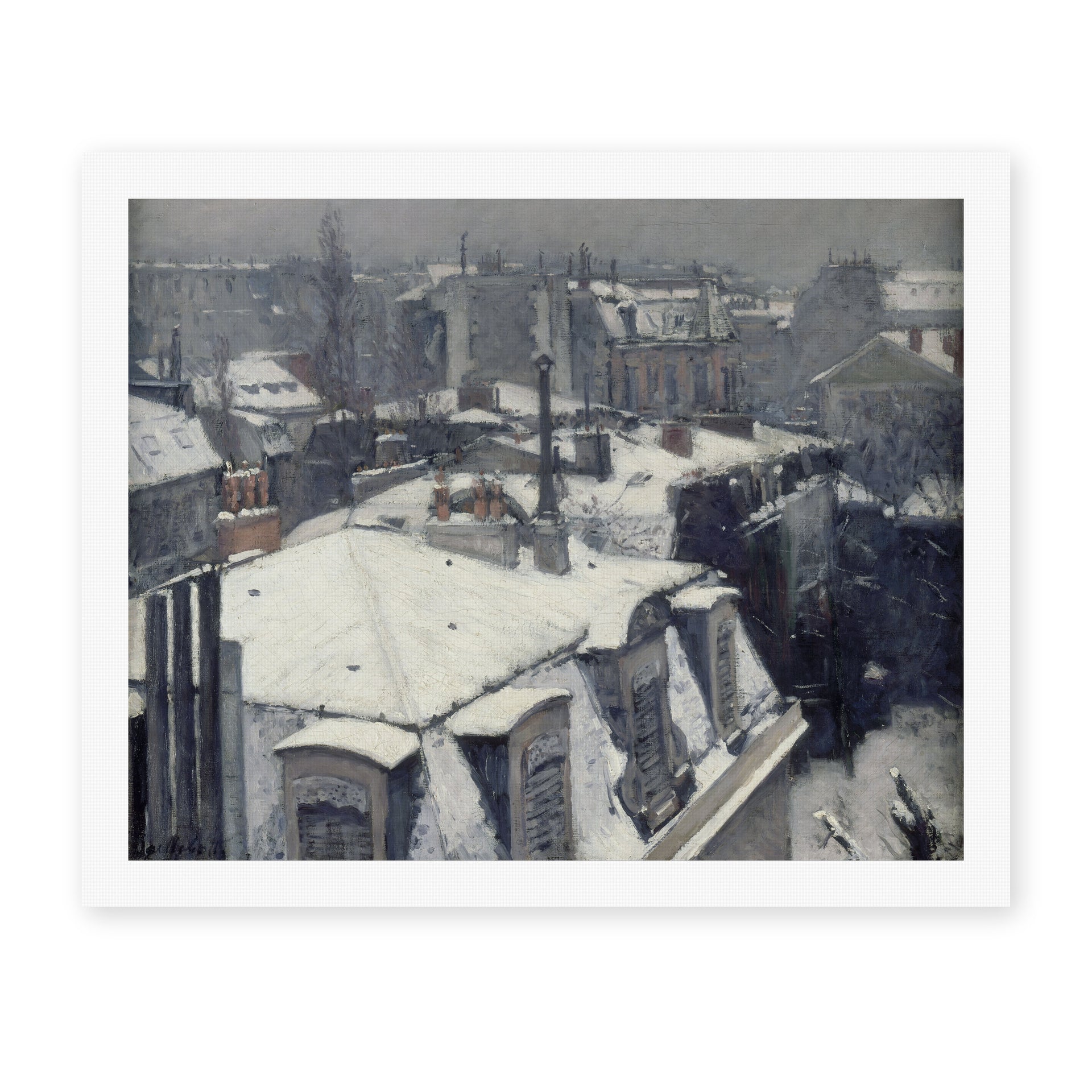 Gustave Caillebotte's 'Vue de toits (Effet de neige)' painting reproduced as a rolled canvas print