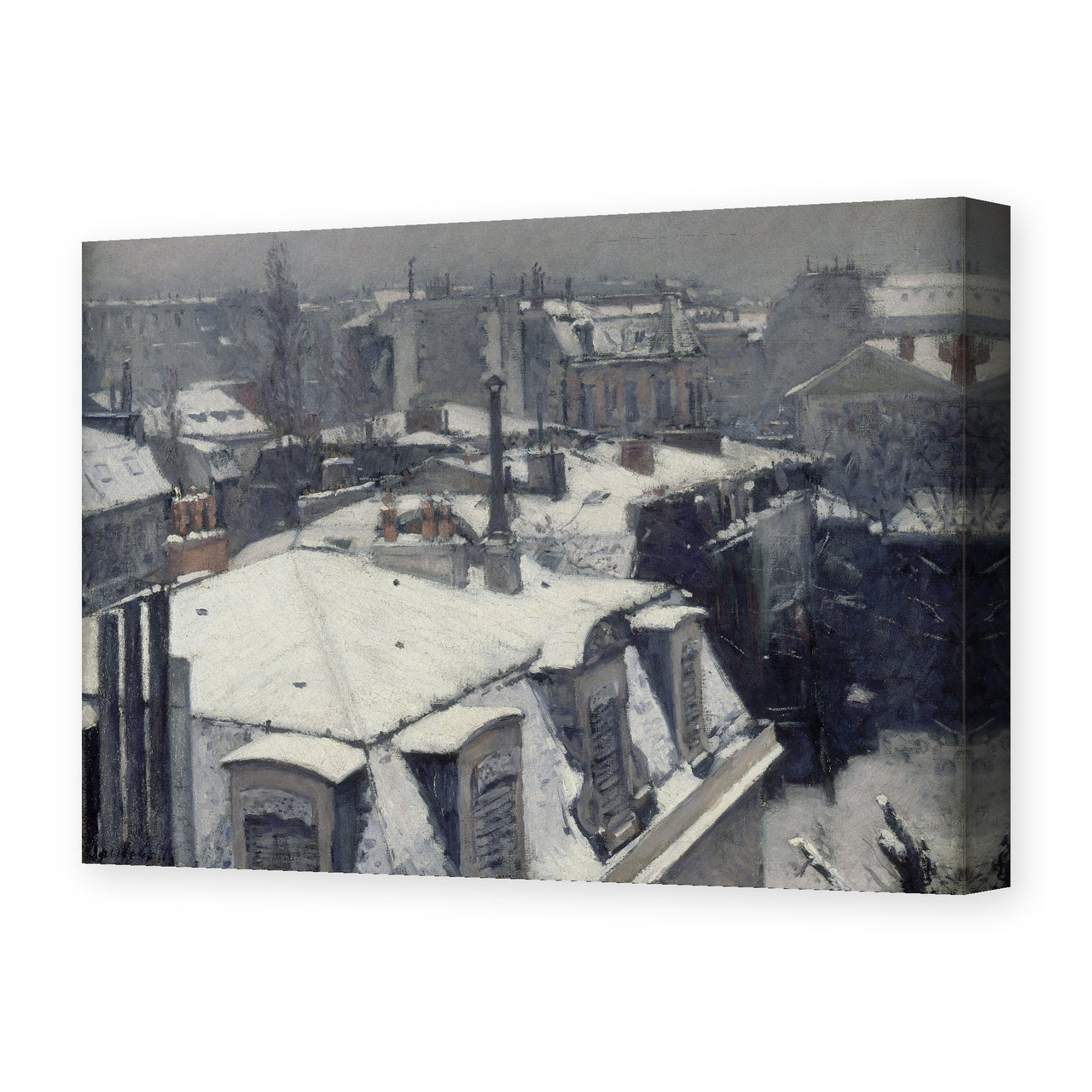 Gustave Caillebotte's 'Vue de toits (Effet de neige)' painting reproduced as a gallery-wrapped canvas print