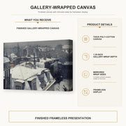 Gustave Caillebotte - Vue de toits (Effet de neige) gallery wrap canvas construction and hanging details infographic