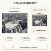 Gustave Caillebotte - Vue de toits (Effet de neige) poster print size comparison and framing display infographic