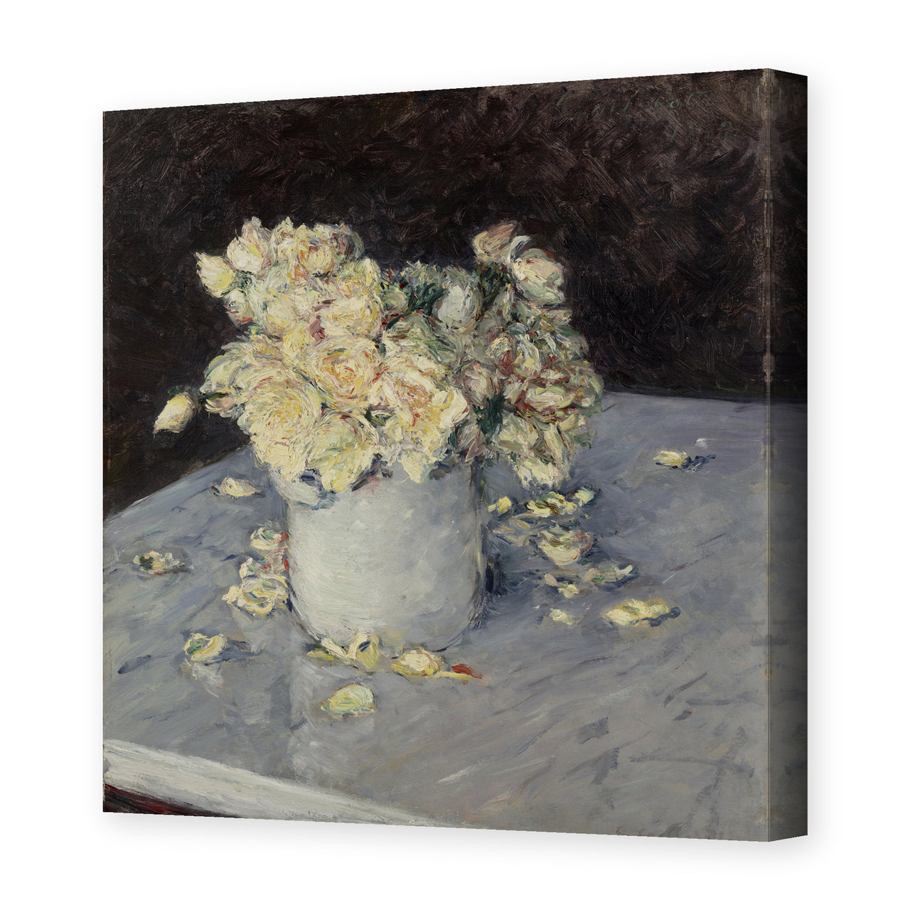 Gustave Caillebotte's 'Yellow Roses in a Vase' painting reproduced as a gallery-wrapped canvas print