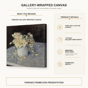 Gustave Caillebotte - Yellow Roses in a Vase gallery wrap canvas construction and hanging details infographic