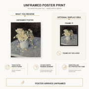 Gustave Caillebotte - Yellow Roses in a Vase poster print size comparison and framing display infographic