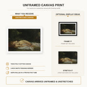Gustave Courbet - Nu Couche canvas print size comparison and framing display infographic