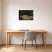 Gallery-wrapped canvas print of Gustave Courbet's Nu Couche displayed on a wall in a home office