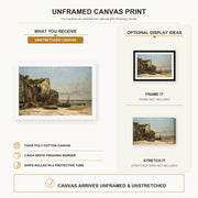 Gustave Courbet - Plage de Normandie canvas print size comparison and framing display infographic